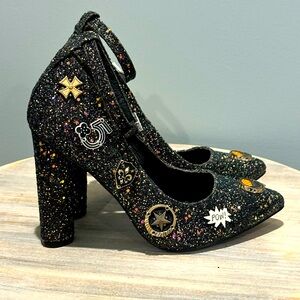 Cape Robbin Ella Black Glitter sparkling pin pumps. Size 10M
